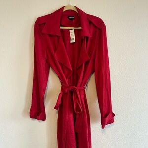 bebe Red Lightweight Trench Open-Front